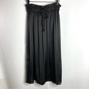 NWT M Magaschoni Black Satin Pleated Midi Skirt Small